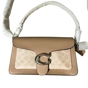Coach Tabby 26 Signature Canvas Shoulder Bag Beige Leather Crossbody